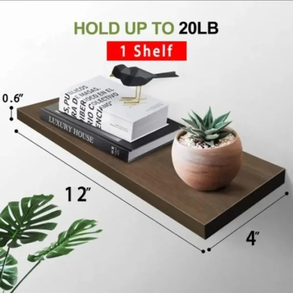 Introducing the 12"×4" Wooden Creative Floating Shelf, a versatile and stylish addition to any living space. Crafted from durable chipboard, this assembled shelf is perfect for displaying decorative items, books, or plants. Whether it's for the bedroom, - Image 2