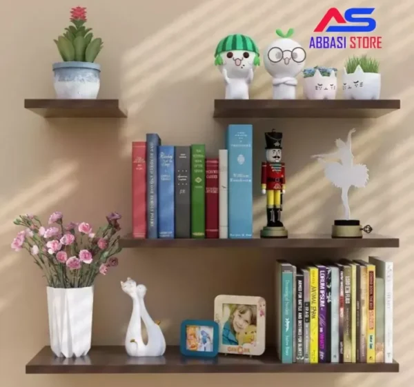 Wall Mounted White & Black Floating Shelves, Book Shelf wooden shelves - Image 4